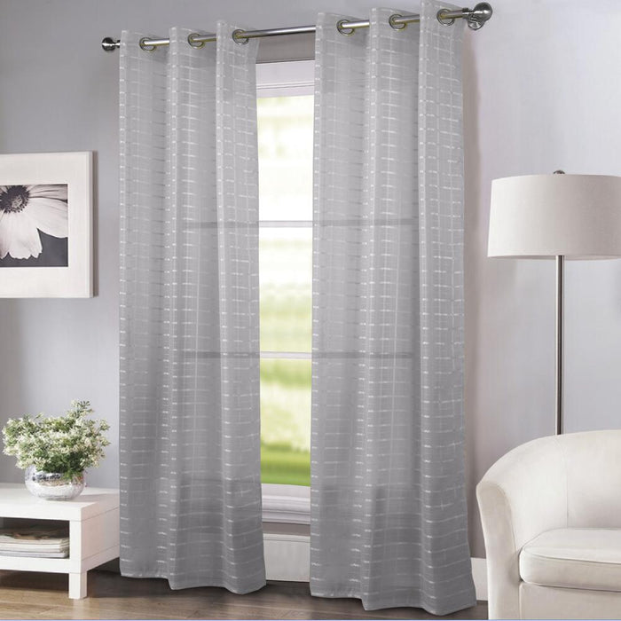 RT Designers Collection Wanda Box Voile Light Filtering One Grommet Curtain Panel 54" x 90" Silver