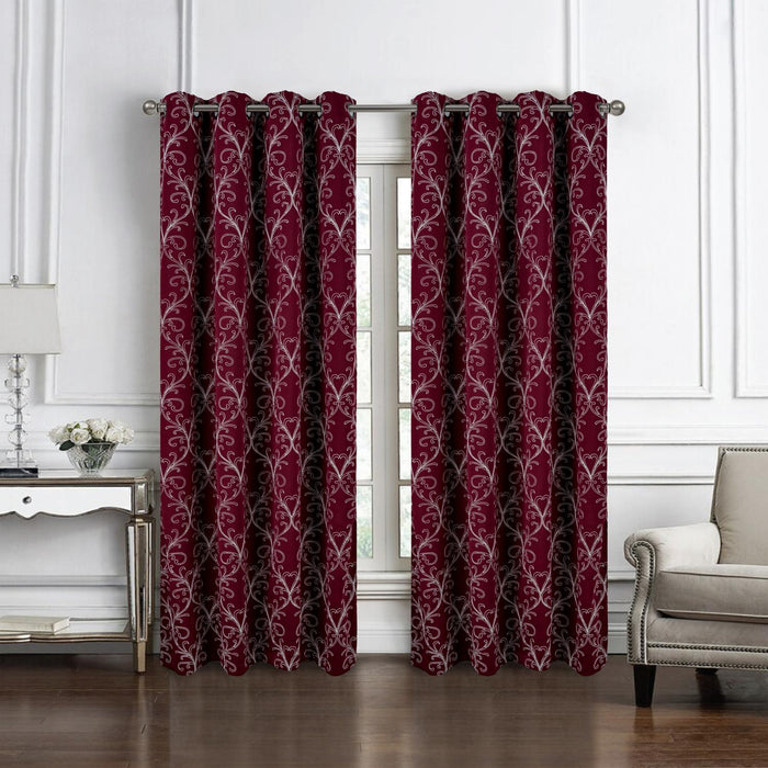 RT Designer Collection Kimber 2 Pack Embroidered Blackout Luxurious Decorative Grommet Curtain Panel 36" x 84" Burgundy
