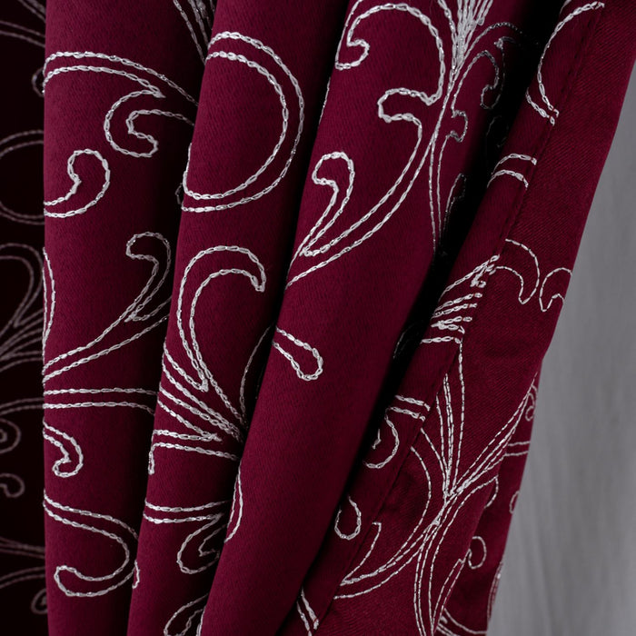 RT Designer Collection Kimber 2 Pack Embroidered Blackout Luxurious Decorative Grommet Curtain Panel 36" x 84" Burgundy