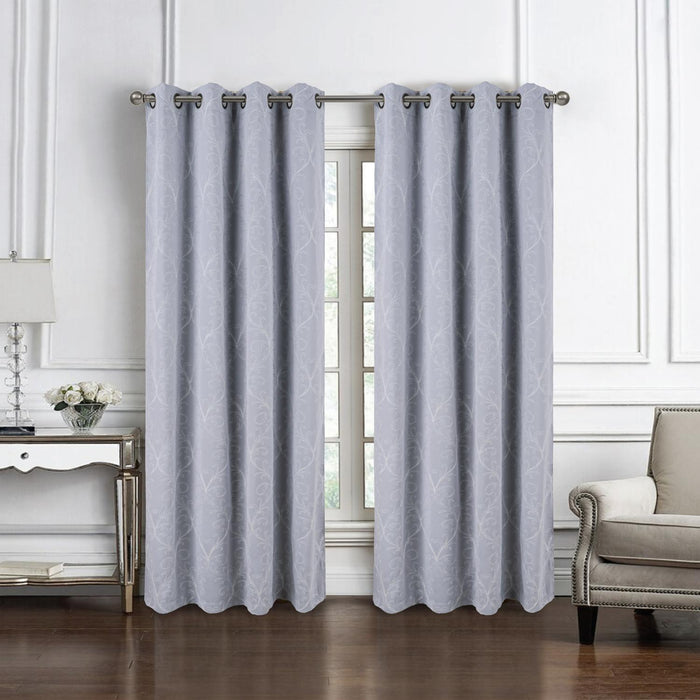 RT Designer Collection Kimber 2 Pack Embroidered Blackout Luxurious Decorative Grommet Curtain Panel 36" x 84" Silver