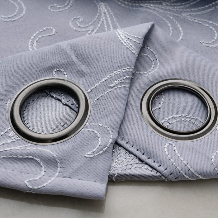 RT Designer Collection Kimber 2 Pack Embroidered Blackout Luxurious Decorative Grommet Curtain Panel 36" x 84" Silver