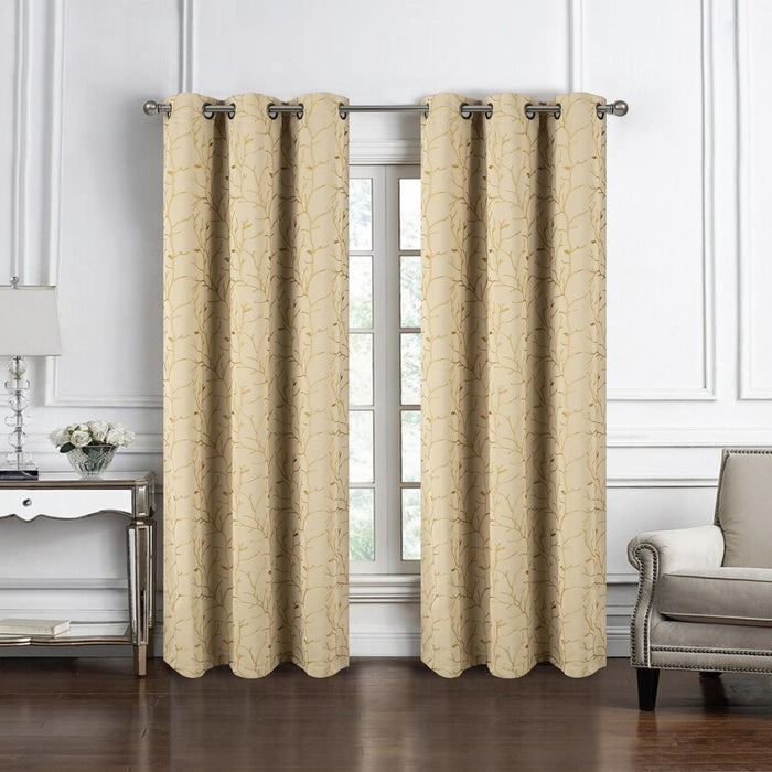 RT Designer Collection Luciana 2 Pack Embroidered Blackout Luxurious Decorative Grommet Curtain Panel 36" x 84" Beige