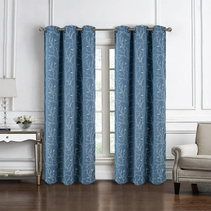 RT Designer Collection Luciana 2 Pack Embroidered Blackout Luxurious Decorative Grommet Curtain Panel 36" x 84" Wedgwood