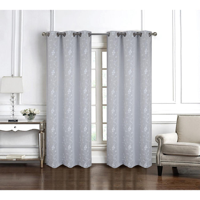 RT Designer Collection Lilian 2 Pack Embroidered Blackout Luxurious Decorative Grommet Curtain Panel 36" x 84" Silver