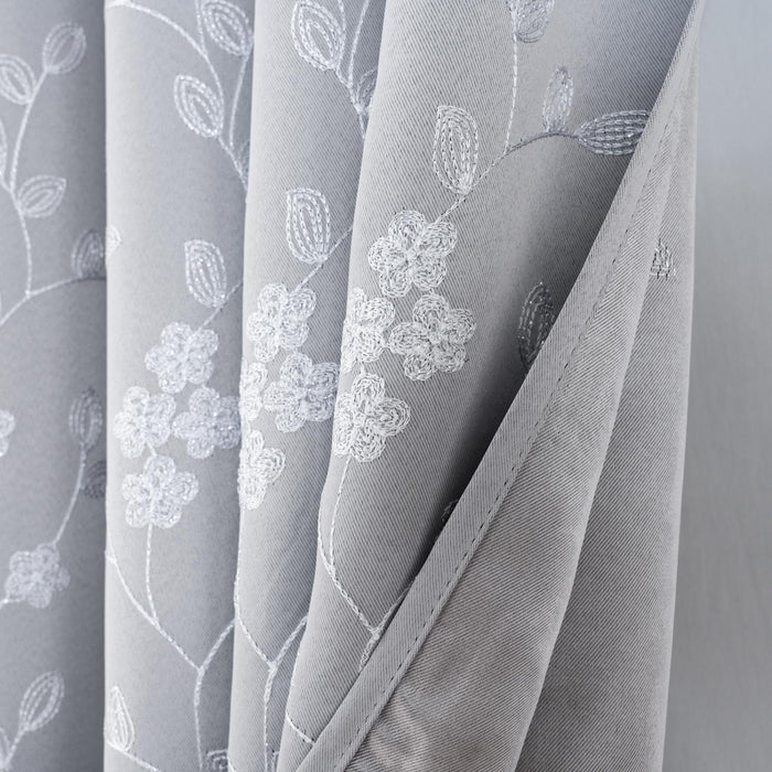 RT Designer Collection Lilian 2 Pack Embroidered Blackout Luxurious Decorative Grommet Curtain Panel 36" x 84" Silver