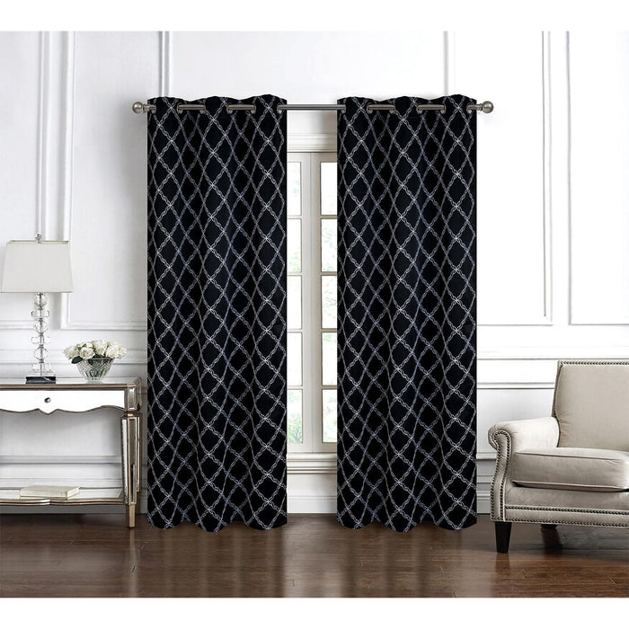 RT Designer Collection Gable 2 Pack Embroidered Blackout Luxurious Decorative Grommet Curtain Panel 36" x 84" Black