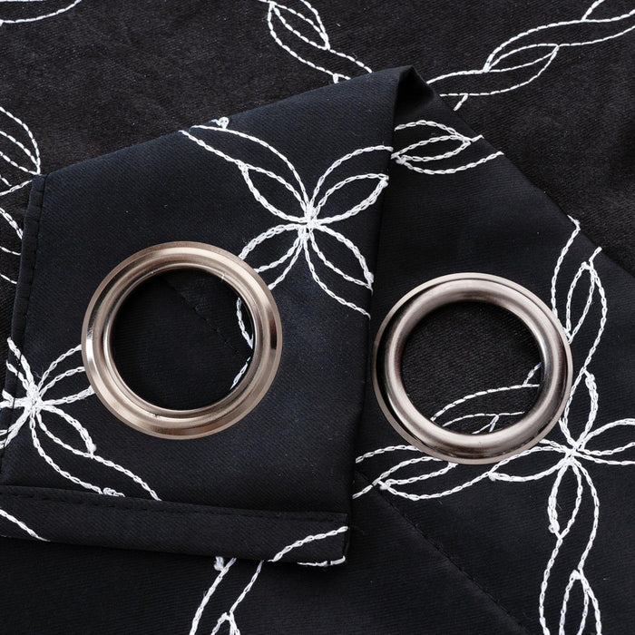 RT Designer Collection Gable 2 Pack Embroidered Blackout Luxurious Decorative Grommet Curtain Panel 36" x 84" Black