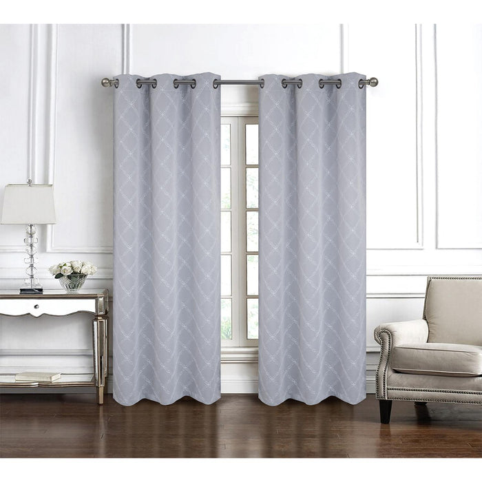 RT Designer Collection Gable 2 Pack Embroidered Blackout Luxurious Decorative Grommet Curtain Panel 36" x 84" Silver