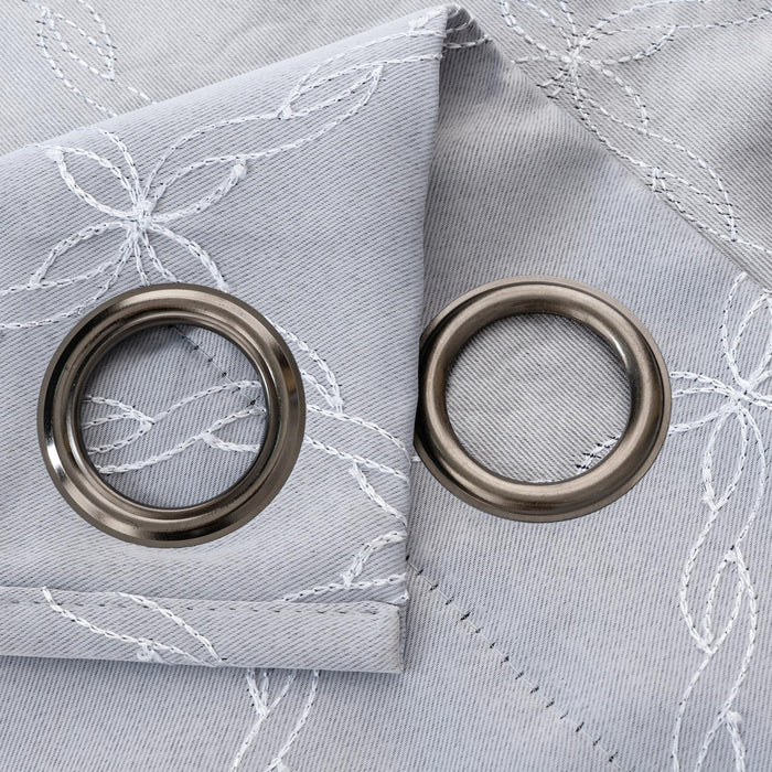 RT Designer Collection Gable 2 Pack Embroidered Blackout Luxurious Decorative Grommet Curtain Panel 36" x 84" Silver