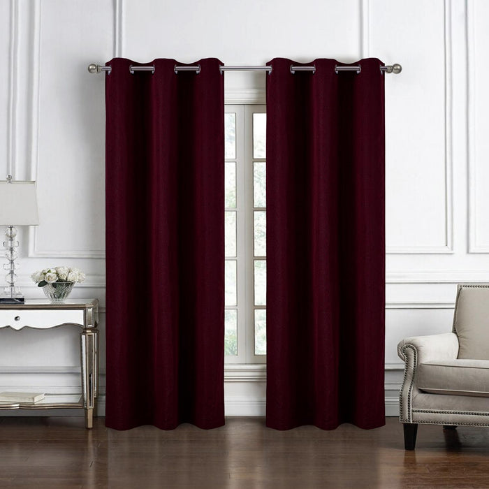 RT Designer Collection Percy Jacquard Luxurious Decorative Grommet 2 Pack Curtain Panel  36" x 84" Burgundy