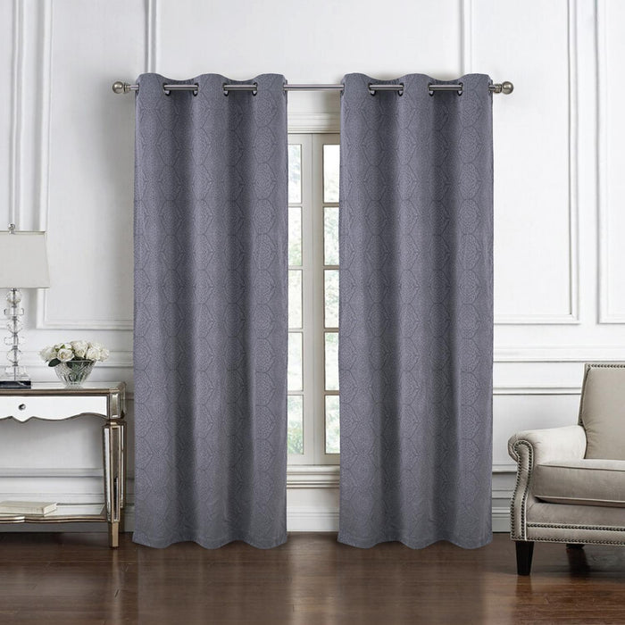 RT Designer Collection Percy Jacquard Luxurious Decorative Grommet 2 Pack Curtain Panel  36" x 84" Grey