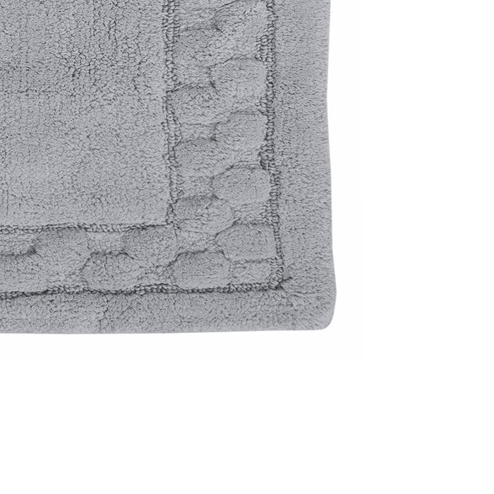 Sculptured Border Soft Plush Cotton Non-Slip Bath Rug Silver by Castle Hill