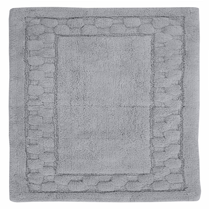 Sculptured Border Soft Plush Cotton Non-Slip Bath Rug Silver by Castle Hill
