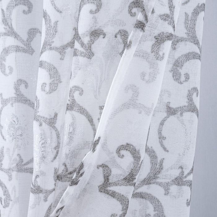 RT Designers Collection Crown Grommet Metallic Sheer Printed Doily Curtain Panel Pair 36" x 84" Silver