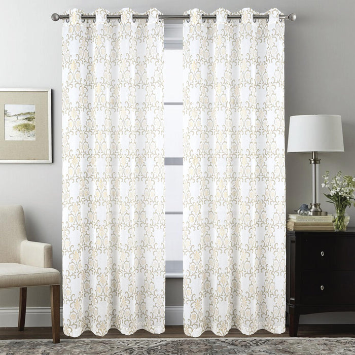 RT Designers Collection Crown Grommet Metallic Sheer Printed Doily Curtain Panel Pair 36" x 84" Taupe