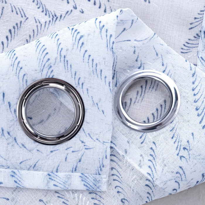 RT Designers Collection Faye Grommet Metallic Sheer Printed Doily Curtain Panel Pair 36" x 84" Blue