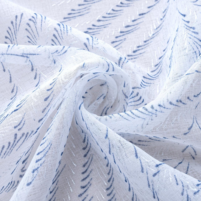 RT Designers Collection Faye Grommet Metallic Sheer Printed Doily Curtain Panel Pair 36" x 84" Blue