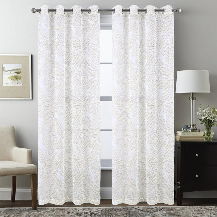 RT Designers Collection Faye Grommet Metallic Sheer Printed Doily Curtain Panel Pair 36" x 84" Taupe