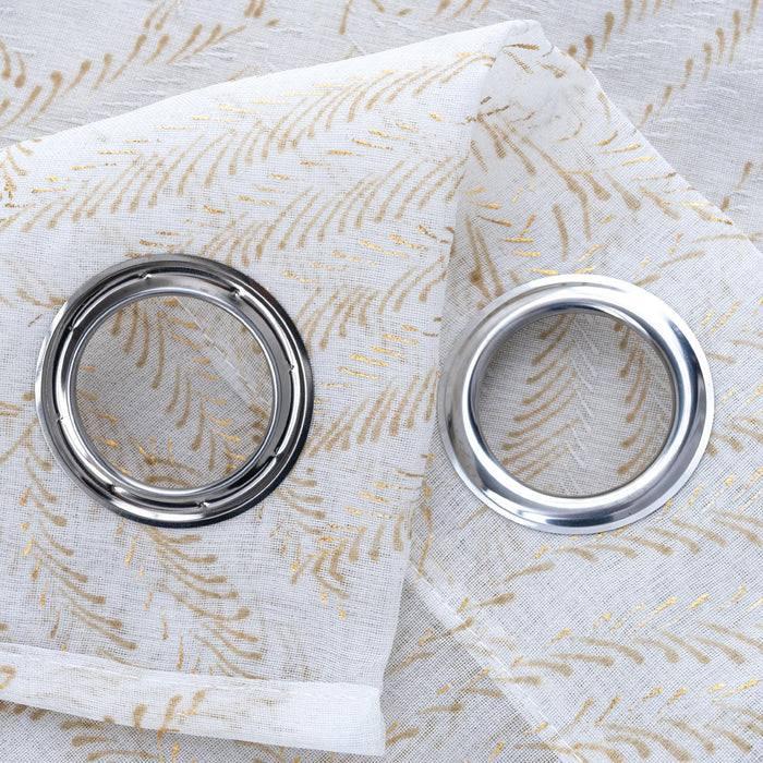 RT Designers Collection Faye Grommet Metallic Sheer Printed Doily Curtain Panel Pair 36" x 84" Taupe