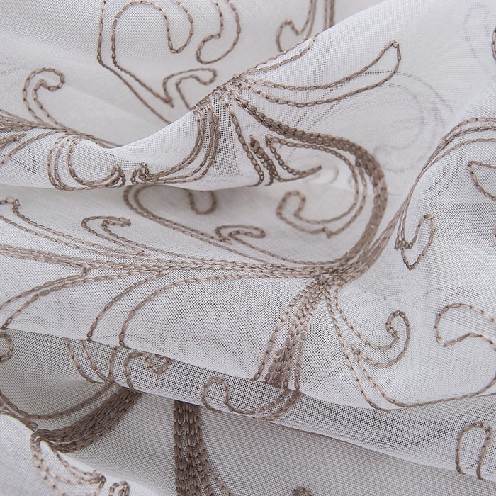 RT Designers Collection Kimberly Embroidery Doily Grommet Sheer Curtain Panel Pair Taupe