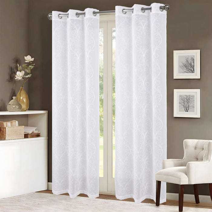 RT Designers Collection Kimberly Embroidery Doily Grommet Sheer Curtain Panel Pair White