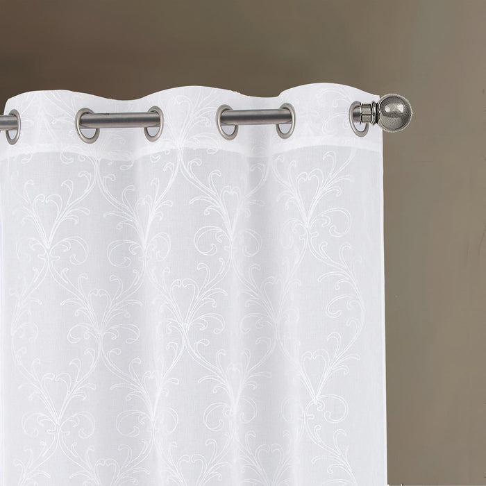 RT Designers Collection Kimberly Embroidery Doily Grommet Sheer Curtain Panel Pair White