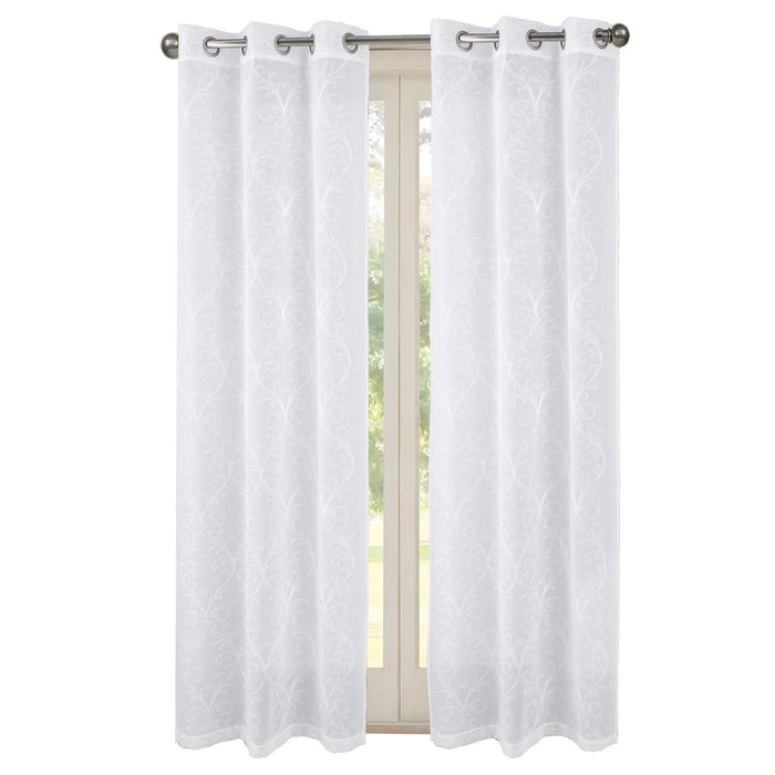 RT Designers Collection Kimberly Embroidery Doily Grommet Sheer Curtain Panel Pair White