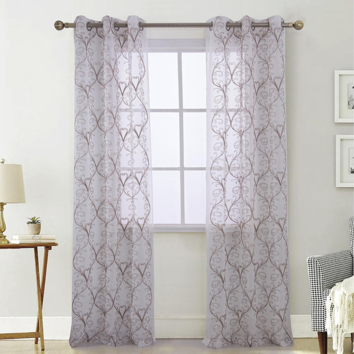 RT Designers Collection Kimberly Embroidery Doily Grommet Sheer Curtain Panel Pair Taupe