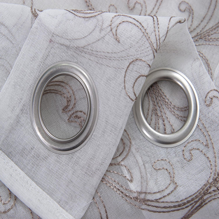 RT Designers Collection Kimberly Embroidery Doily Grommet Sheer Curtain Panel Pair Taupe