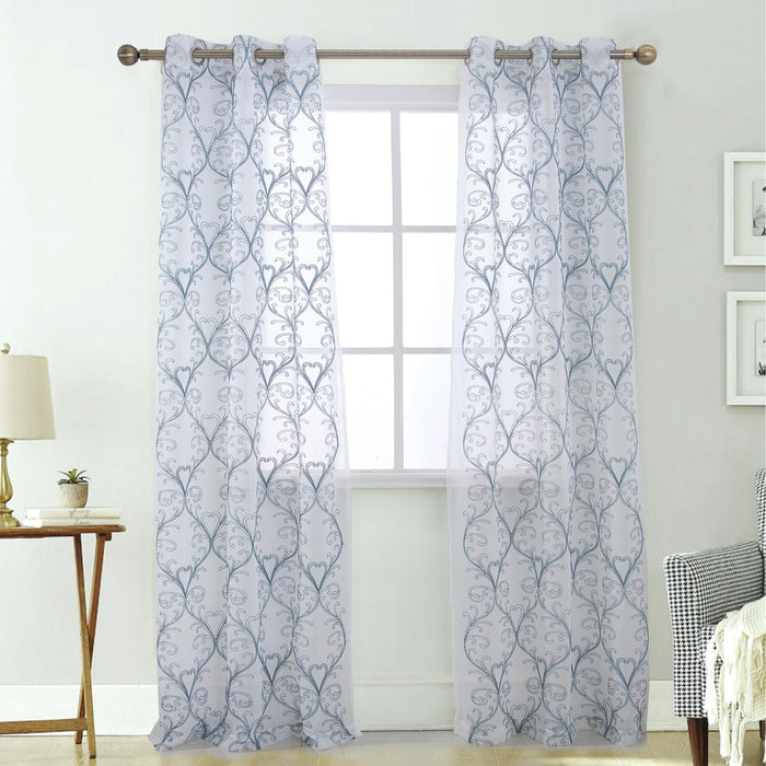RT Designers Collection Kimberly Embroidery Doily Grommet Sheer Curtain Panel Pair Wedgewood