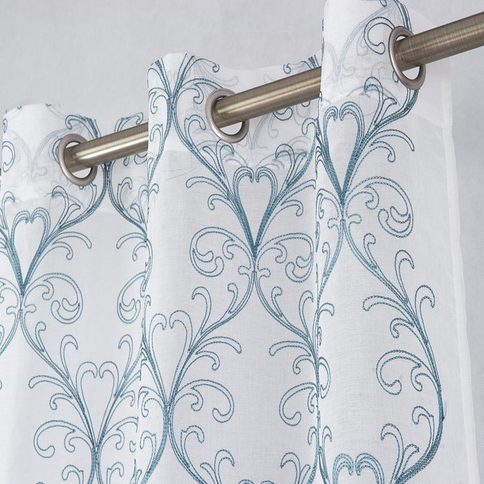 RT Designers Collection Kimberly Embroidery Doily Grommet Sheer Curtain Panel Pair Wedgewood
