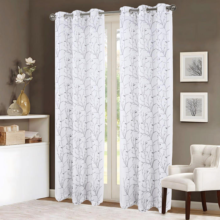 RT Designers Collection Lucia Embroidery Doily Grommet Sheer Curtain Panel Pair Silver