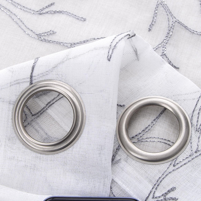 RT Designers Collection Lucia Embroidery Doily Grommet Sheer Curtain Panel Pair Silver