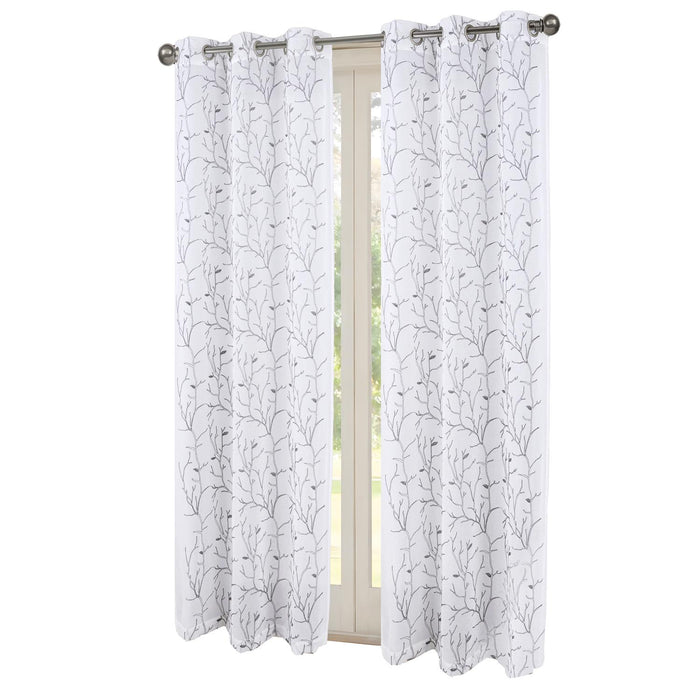 RT Designers Collection Lucia Embroidery Doily Grommet Sheer Curtain Panel Pair Silver