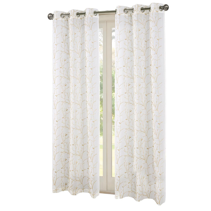 RT Designers Collection Lucia Embroidery Doily Grommet Sheer Curtain Panel Pair Taupe