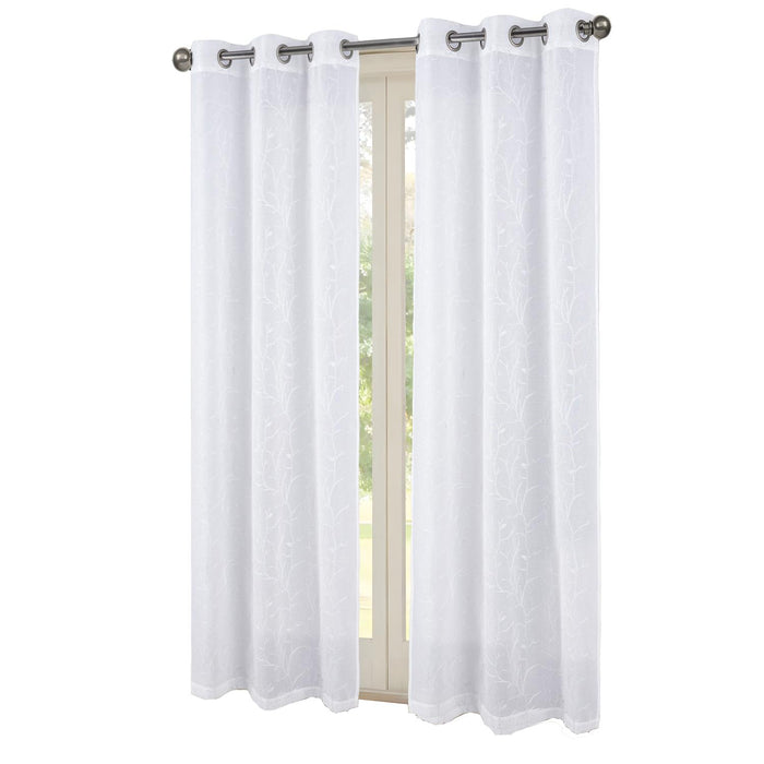 RT Designers Collection Lucia Embroidery Doily Grommet Sheer Curtain Panel Pair White