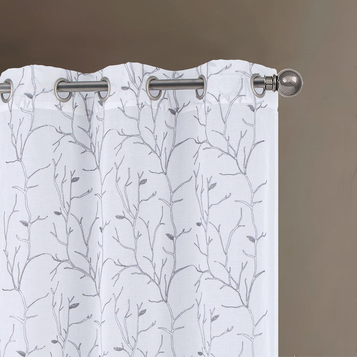 RT Designers Collection Lucia Embroidery Doily Grommet Sheer Curtain Panel Pair Silver