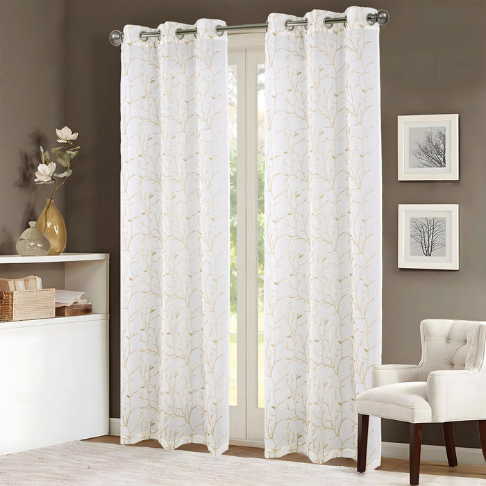RT Designers Collection Lucia Embroidery Doily Grommet Sheer Curtain Panel Pair Taupe