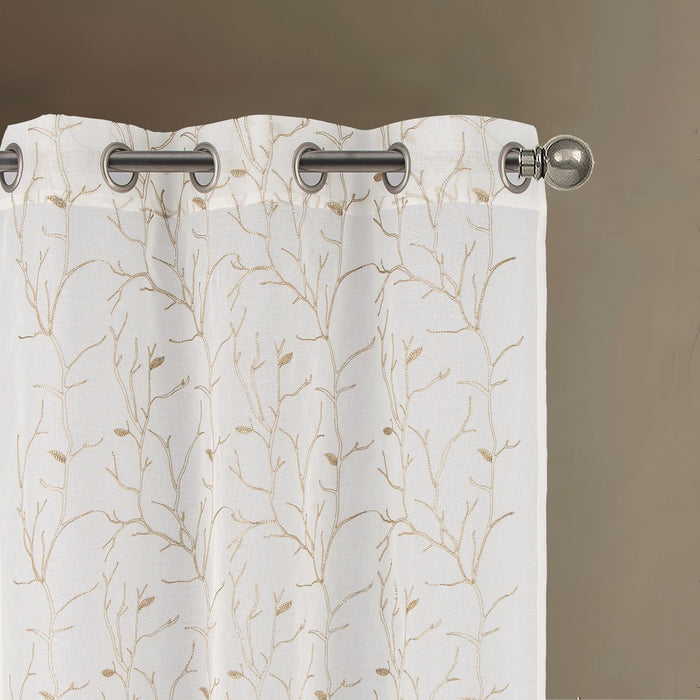 RT Designers Collection Lucia Embroidery Doily Grommet Sheer Curtain Panel Pair Taupe