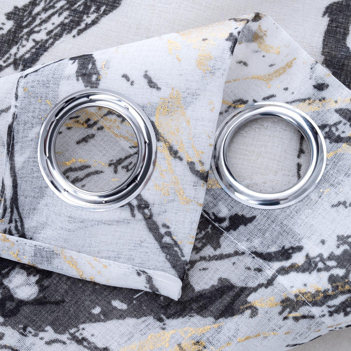 RT Designers Collection Marble Grommet Metallic Sheer Printed Doily Curtain Panel Pair 36" x 84" Black