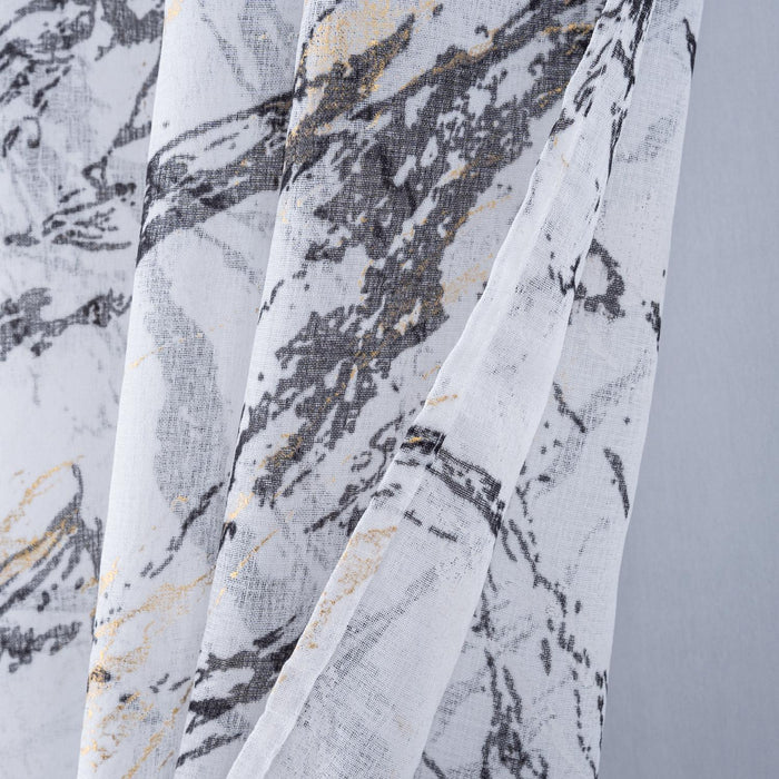 RT Designers Collection Marble Grommet Metallic Sheer Printed Doily Curtain Panel Pair 36" x 84" Black