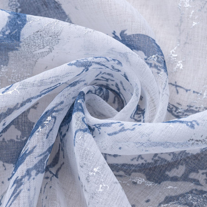 RT Designers Collection Marble Grommet Metallic Sheer Printed Doily Curtain Panel Pair 36" x 84" Blue