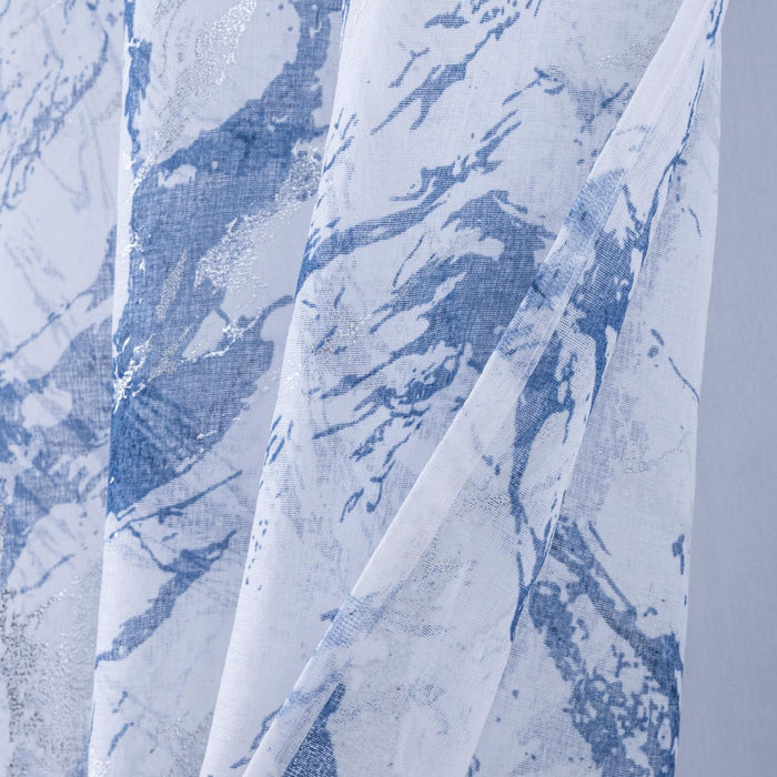 RT Designers Collection Marble Grommet Metallic Sheer Printed Doily Curtain Panel Pair 36" x 84" Blue