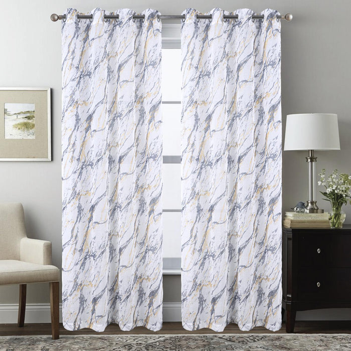RT Designers Collection Marble Grommet Metallic Sheer Printed Doily Curtain Panel Pair 36" x 84" Grey