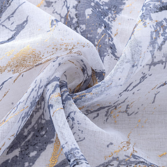 RT Designers Collection Marble Grommet Metallic Sheer Printed Doily Curtain Panel Pair 36" x 84" Grey
