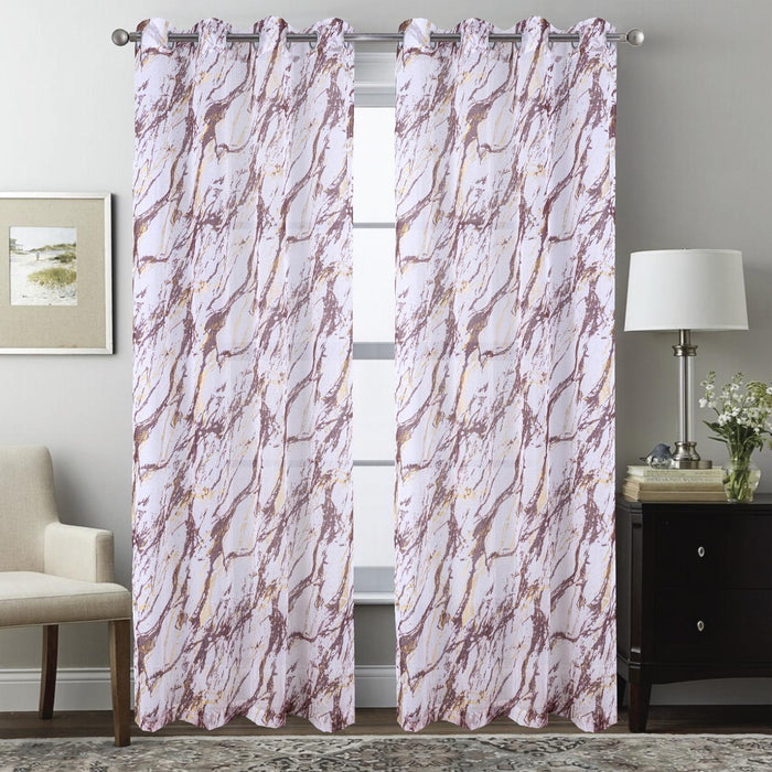 RT Designers Collection Marble Grommet Metallic Sheer Printed Doily Curtain Panel Pair 36" x 84" Red
