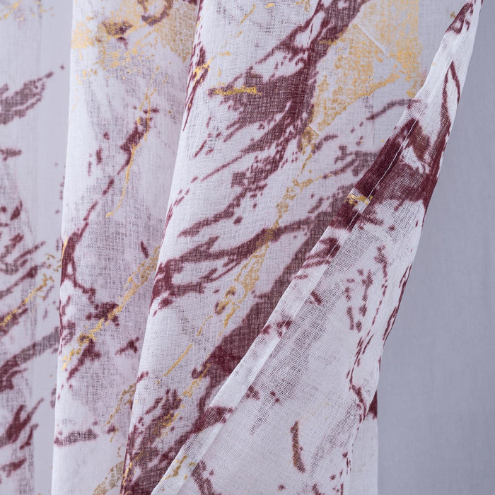RT Designers Collection Marble Grommet Metallic Sheer Printed Doily Curtain Panel Pair 36" x 84" Red