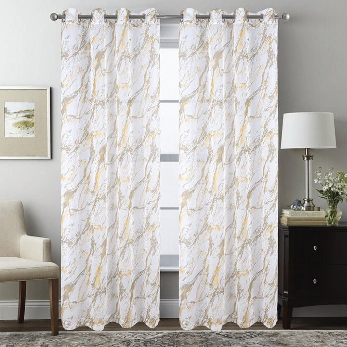 RT Designers Collection Marble Grommet Metallic Sheer Printed Doily Curtain Panel Pair 36" x 84" Taupe