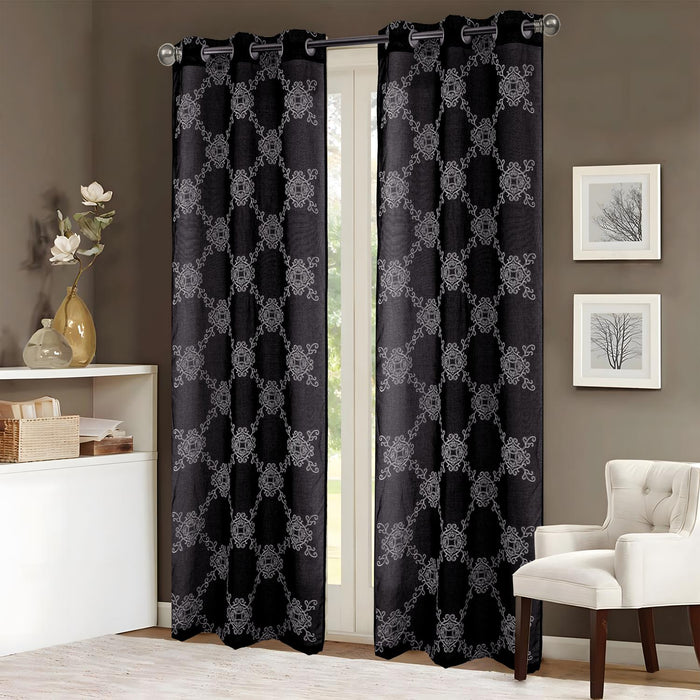 RT Designers Collection Sheryl Embroidery Dorly Grommet Curtain Panel Pair 36" x 84" Black