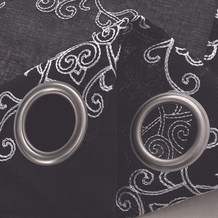 RT Designers Collection Sheryl Embroidery Dorly Grommet Curtain Panel Pair 36" x 84" Black
